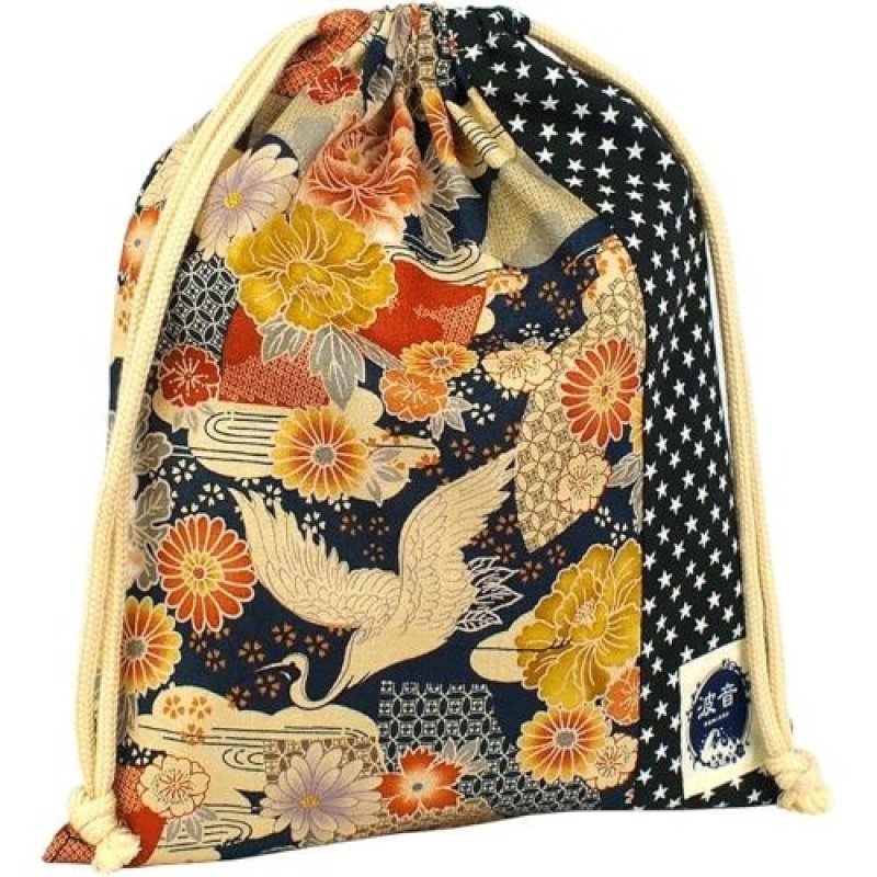 画像1: ☆namioto 鶴×ブラックスター 巾着(大) [ B07TKV9ZQX / 1120260123002 / NO.883 / ] (1)