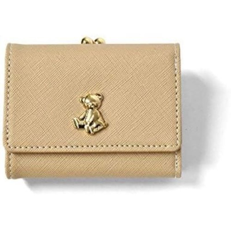 画像1: ☆superfrog(スーパーフロッグ) ミニ財布 フェイクレザー くま プレート がま口 三つ折り_BE [ B08HVG791K / 1120260306001 / NO.1074 / ] (1)