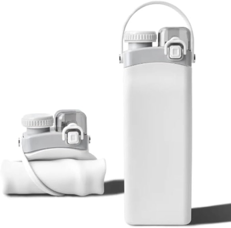 画像1: ★シリコン折りたたみボトル ボトル 水筒 軽量 コンパクト 600ml 登山 スポーツ ランニング 断熱 冷凍 凍らせれる ウォーター 折りたたみ 水漏れしない 匂わない 洗いやすい 飲み口２つ 大人 子ども [ B0CKKYSKVB / 1120260309016 / K106 / K106 ] (1)