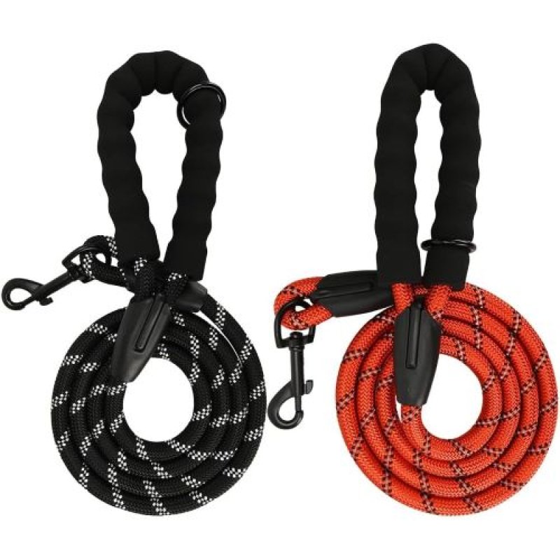 画像1: ★犬用リード 2本セット スポンジハンドル 持ちやすい ロープ 1.5m 散歩 訓練 反射糸 (レッド&ブラック) [ B0BQ2XQG17 / 1120260423013 / KH-466 / 会員 NO.131 ] (1)