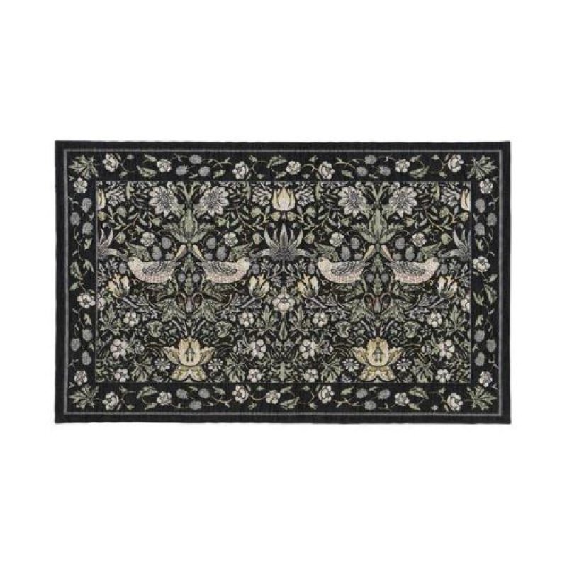 画像1: 川島織物セルコン Morris Design Studio モリスデザインスタジオ 玄関マット ラグ いちご泥棒 ブラック 45×75cm FH1709 [ B09NR9GM5Z / 4514633892841 / FH1709 ] (1)