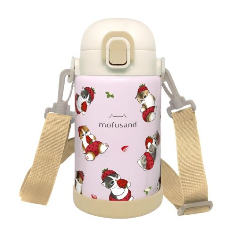 画像1: mofusand 真空二重 保冷専用 ステンレスボトル 700ml 【 いちごにゃん 】 ロックカバー ショルダーストラップ付き 保冷6時間 直飲みタイプ 水筒 子供 53-2164 [ B0F2T2WSYD / 4515424048980 / 53-2164 ] (1)