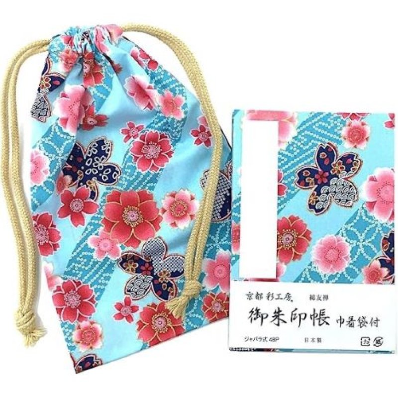 画像1: ☆大興産業 綿友禅 御朱印帳 巾着袋付 桜/ブルー 3787 [ B07VKJQ3JD / 4517117034218 / NO.1072 / ] (1)