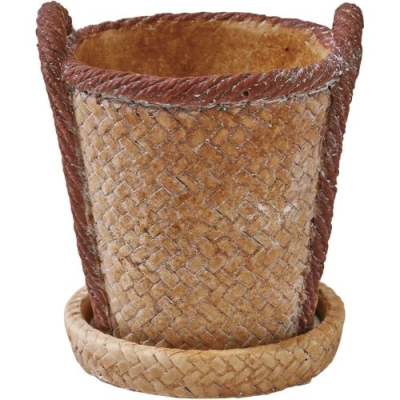 画像1: ★SPICE OF LIFE(スパイス) 植木鉢 編みかごプランター ラウンド ブラウン Sサイズ 2号 幅9.5cm 奥行9cm 高さ11cm セメント製 底穴あり 受皿付き 屋内外利用可 CBGZ1031BR [ B08TWFZR8F / 4548815103289 / CBGZ1031BR / 会員 NO.125 ] (1)