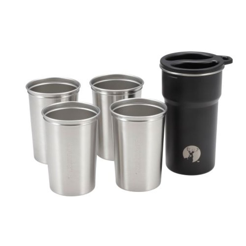画像1: キャプテンスタッグ(CAPTAIN STAG) アウトドア コップ カップ タンブラー HDカップセット 4+1 内cup4個・外cup1個 容量280ml・480ml スタッキング ステンレス製 UE-3639 [ B0F2MMPVM9 / 4560464296587 / UE-3639 ] (1)