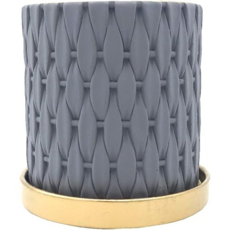 画像1: ★陶器製 プランター 植木鉢 受け皿 底穴つき 観葉植物 多肉植物 インテリア プレゼント (グレー×ゴールド) [ B09XHNQCSB / 4580758509261 / XA-1684 / 103 ] (1)