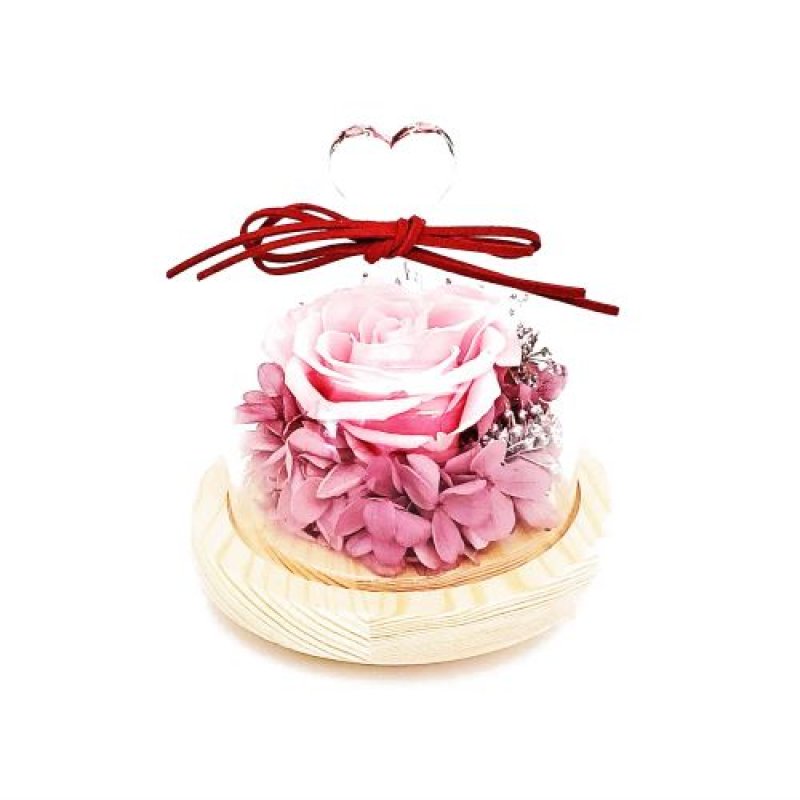 画像1: ◇ガラスドーム プリザーブドフラワーアレンジメント ハート B135 (ピンク) [ B08HCH2WTJ / 4582596341362 / / 3 ] (1)