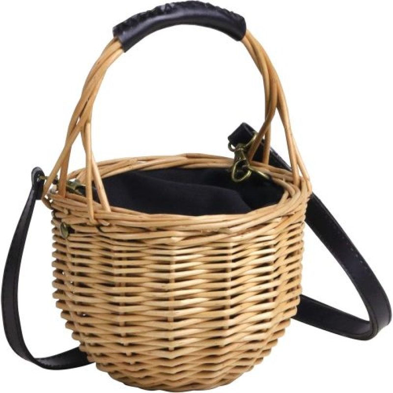 画像1: ◯エスジーワンダーゾーン (SG Wonder zone) 煮柳BAG ミニバスケット ラウンド 314-001 カジュアル ハンドバッグ かごバッグ ショルダー 布付き 巾着 ブラック 2WAY [ B08QRWDT8F / 4951169098994 / ] (1)