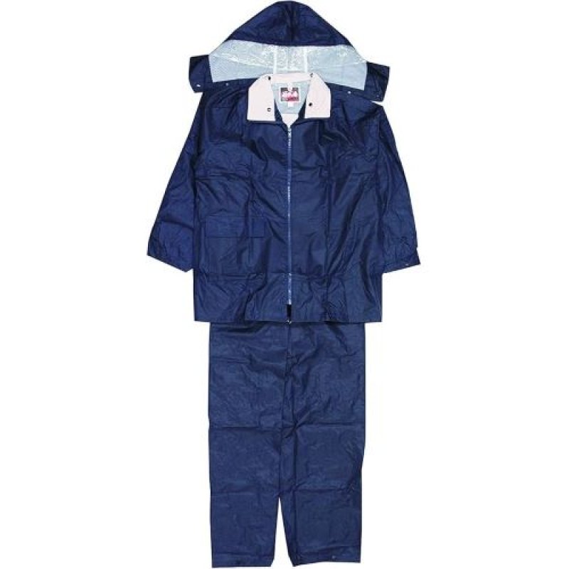 画像1: ☆福徳産業 カッパ レインコート・上下セット M ネイビー 〈上衣〉着丈:71 胸囲:118 袖丈:81 〈ズボン〉丈:104 腰回:104 股下:73cm [ B07TZZ8TTF / 4965277954011 / NO.1069 / ] (1)