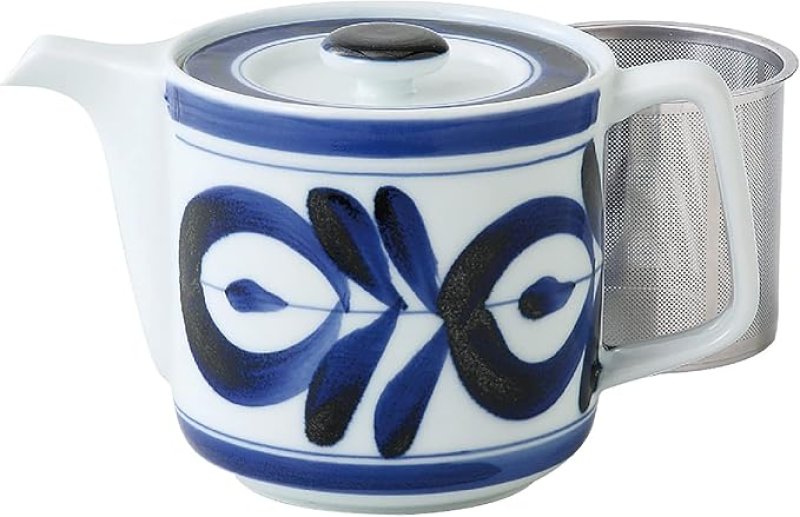 画像1: 西海陶器 波佐見焼 ポット 大きい マジョリカ柄 容量約550ml 洗いやすい 茶漉し 付 (スーパーステンレス 茶こし付) はさみやき 食器 紅茶 お茶 緑茶 和食器 日本製 60157 [ B008GYVW54 / 4965451601571 / 60157 ] (1)