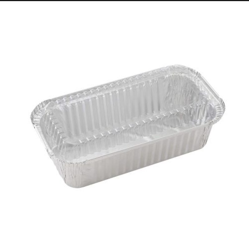 画像1: 〇大黒工業 アルミ容器 使い捨て ケーキ型 角型 約21×11cm No.4572-P 5枚入 透明フタ付き シルバー [ B07V7ZH5BJ / 4975139552651 / / A ] (1)