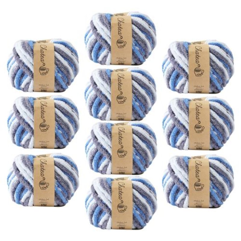画像1: 原ウール Knitworm 毛糸 10玉セット チャティカラフルモール 超極太 40g(約32m) ポリエステル100% 5.ディナー [ B0C377VFMR / 4981769205287 / 10506uv20765blue ] (1)