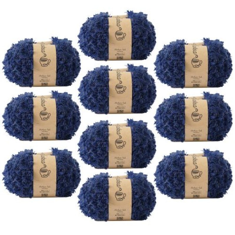 画像1: 《メーカー在庫無くなり次第廃盤》原ウール Knitworm 毛糸 10玉セット チャティラメファー 超極太 30g(約25m) ポリエステル100% 6.夜空 [ B0C37C7RRK / 4981769205416 / 10506uv20767navy ] (1)