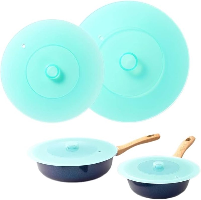 画像1: ◇アイメディア シリコンフライパンカバー 2枚組 (20-24cm/26-28cm) シリコン蓋 シリコーン 鍋蓋 耐熱 食洗機対応 透明窓付 おしゃれ 割れない 軽量 キッチン用品 調理用品 調理器具 水色 [ B0B6BXGP3N / 4989409096356 / / 5713150 ] (1)